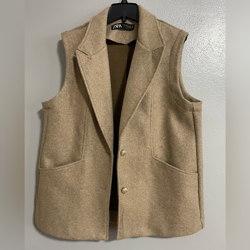 EUC ZARA SOFT OVERSIZE VEST TAUPE BROWN SIZE M-L